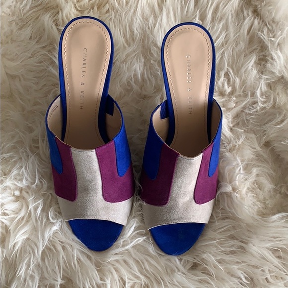 NWOT Charles & Keith Blue /Purple /Grey Mule Heels - Picture 2 of 5